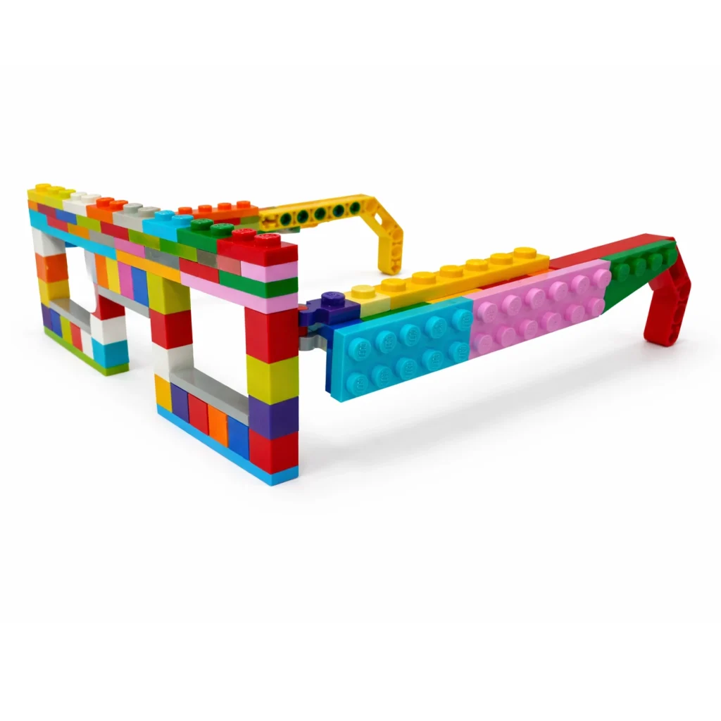 Colorful eyeglass frames made from LEGO